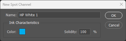 HP White 1 Spot Channel Dialog